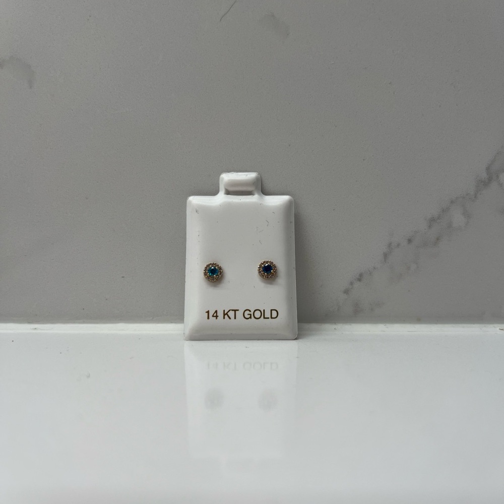 December Blue 14 KT Gold Stud Earrings